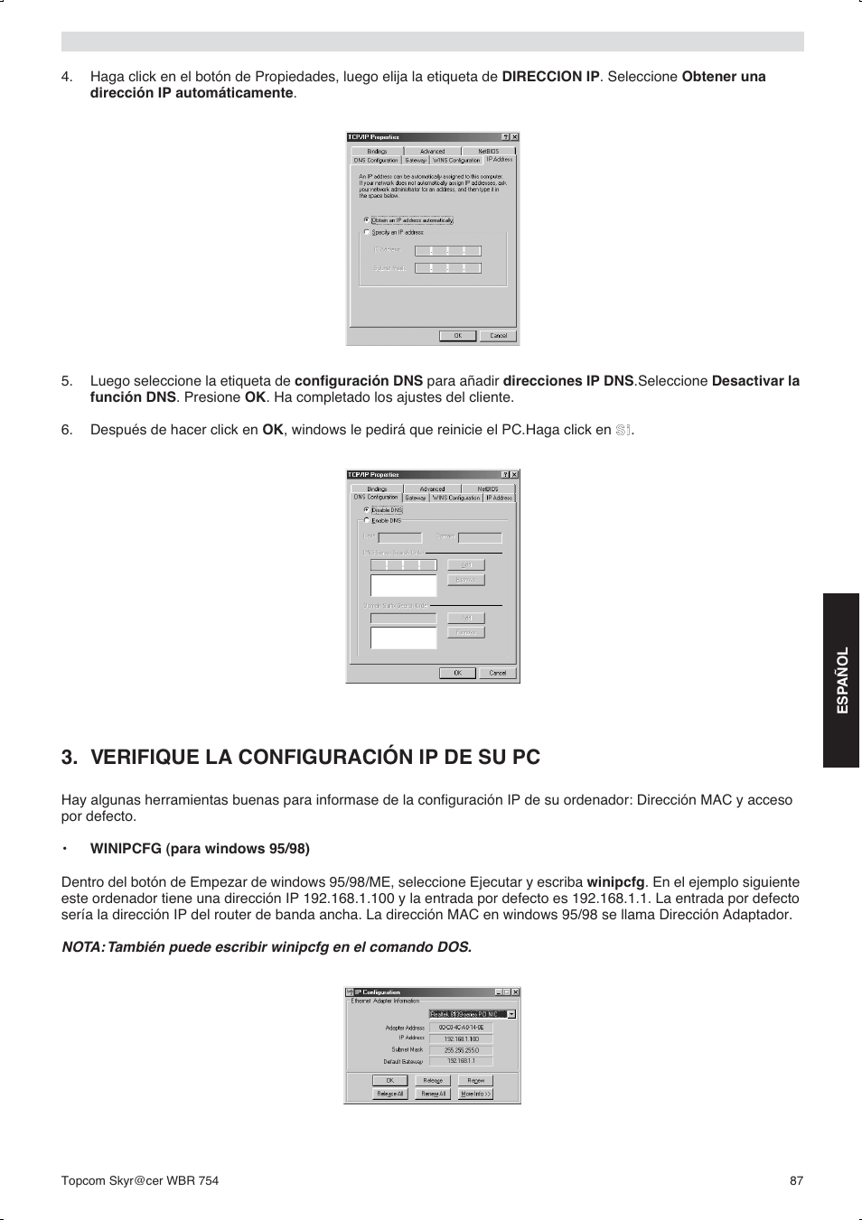 Verifique la configuración ip de su pc | Topcom WBR 754SG User Manual | Page 87 / 108