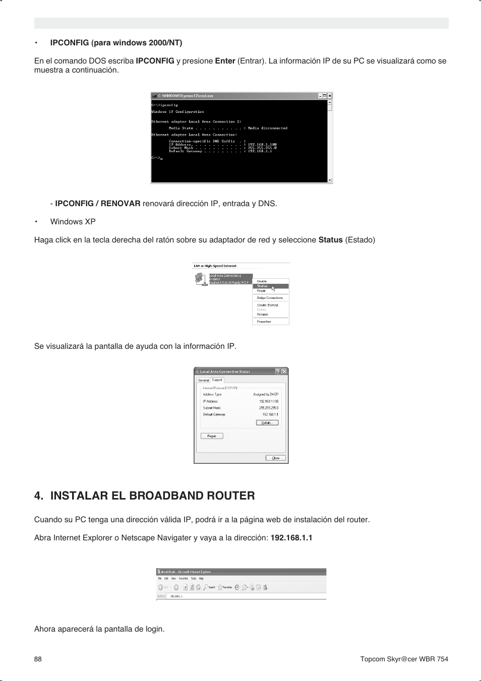 Instalar el broadband router | Topcom WBR 754SG User Manual | Page 88 / 108