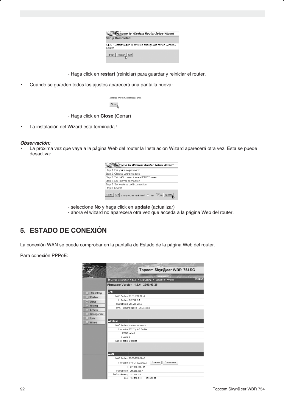 Estado de conexión | Topcom WBR 754SG User Manual | Page 92 / 108