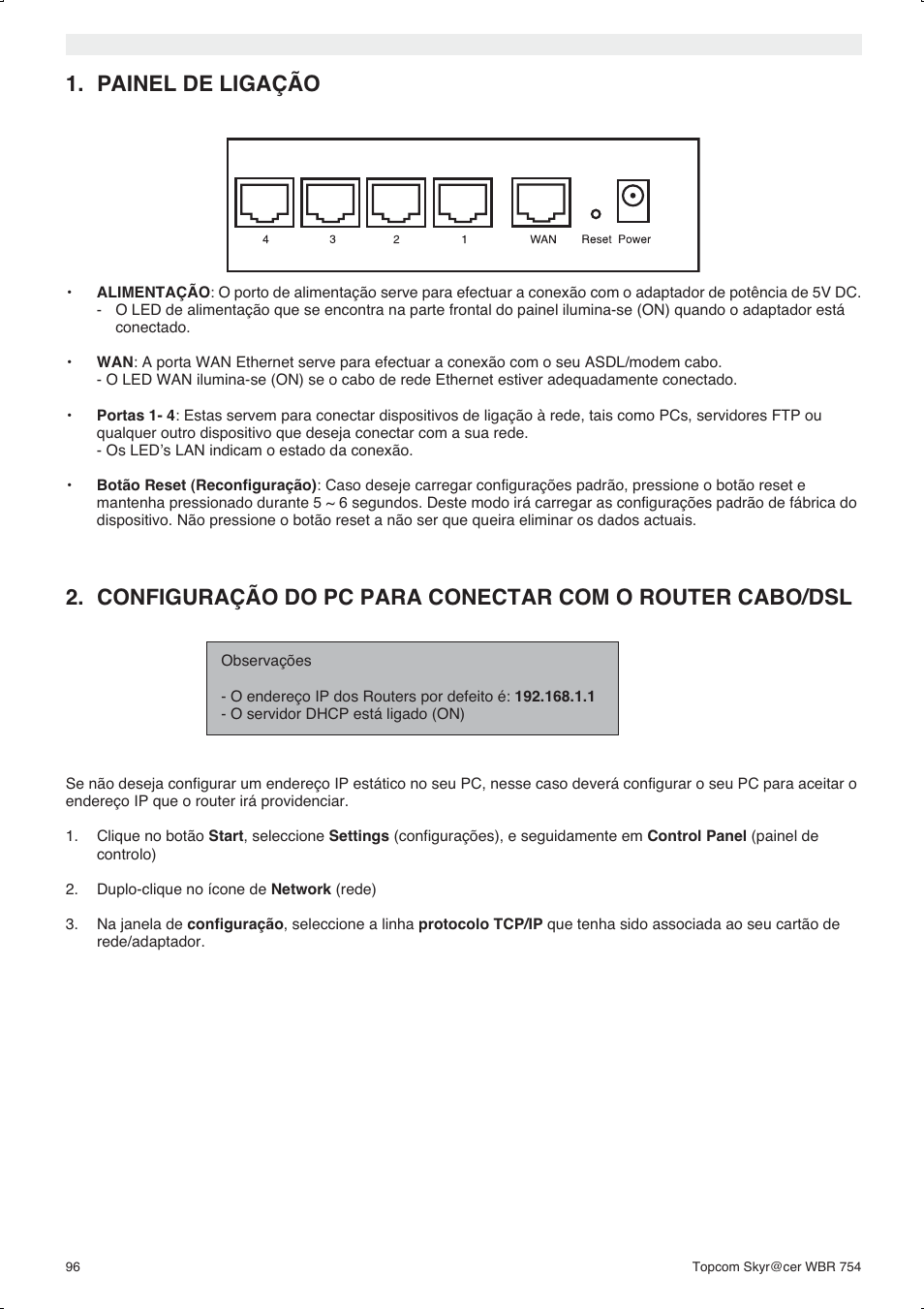 Painel de ligação | Topcom WBR 754SG User Manual | Page 96 / 108