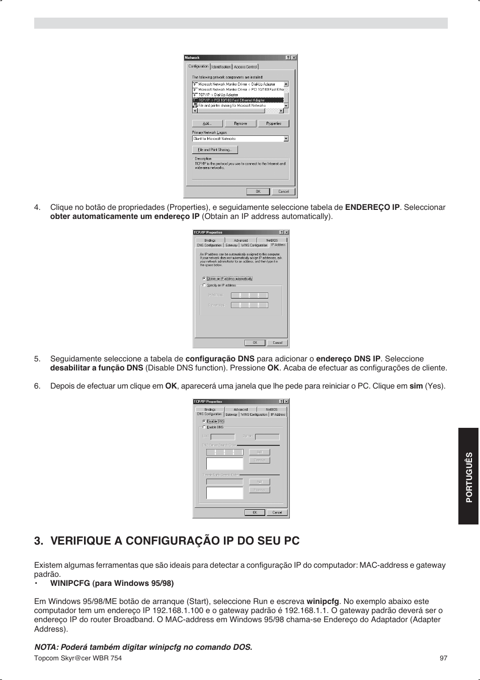 Verifique a configuração ip do seu pc | Topcom WBR 754SG User Manual | Page 97 / 108