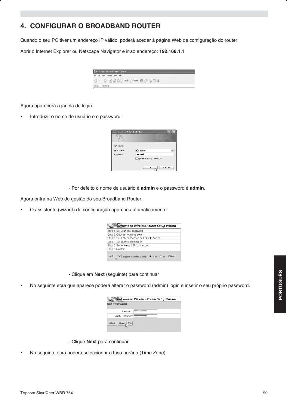 Configurar o broadband router | Topcom WBR 754SG User Manual | Page 99 / 108