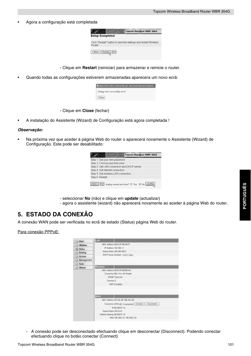 Estado da conexão | Topcom Skyr@cer WBR 354G User Manual | Page 101 / 104