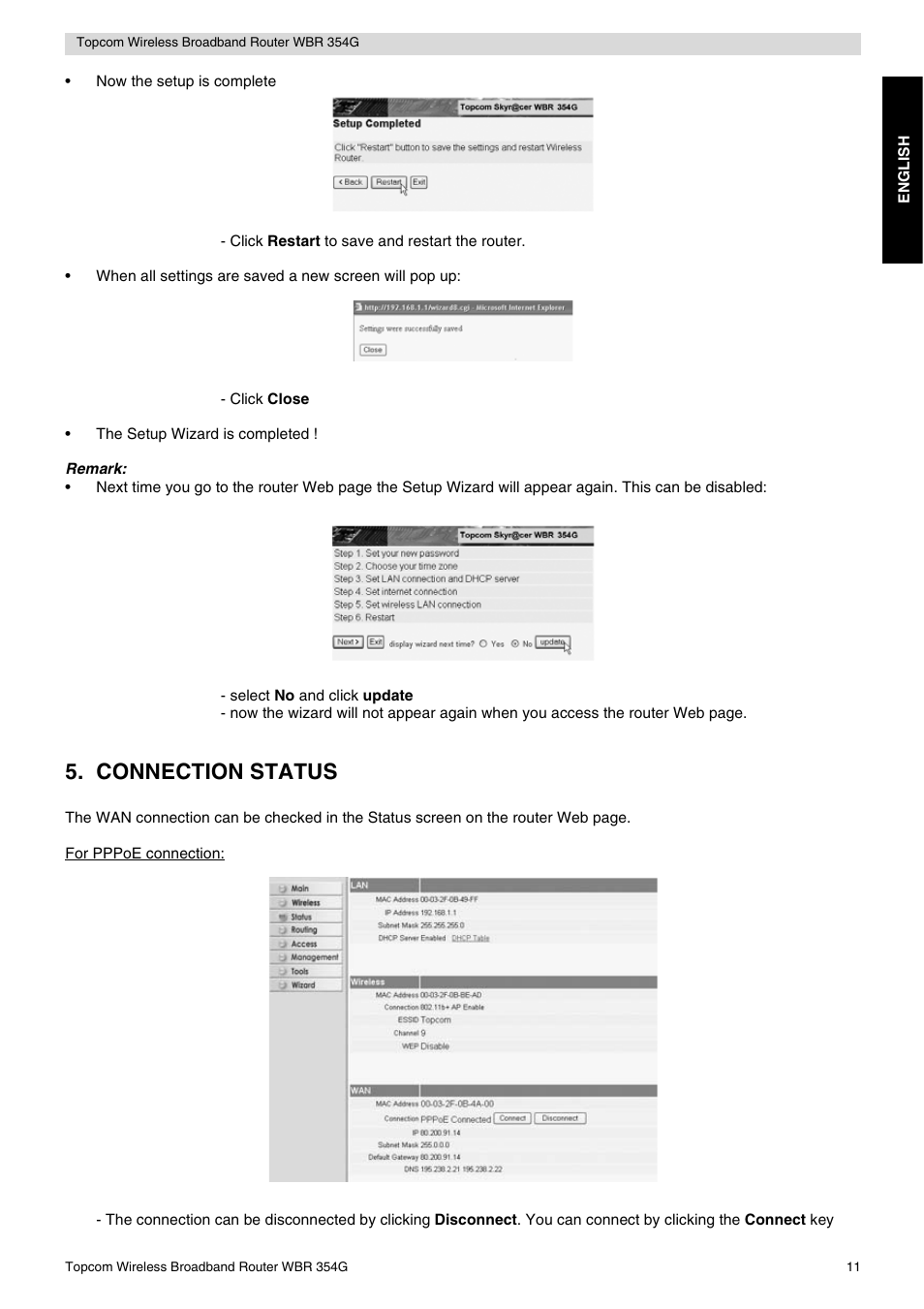 Connection status | Topcom Skyr@cer WBR 354G User Manual | Page 11 / 104