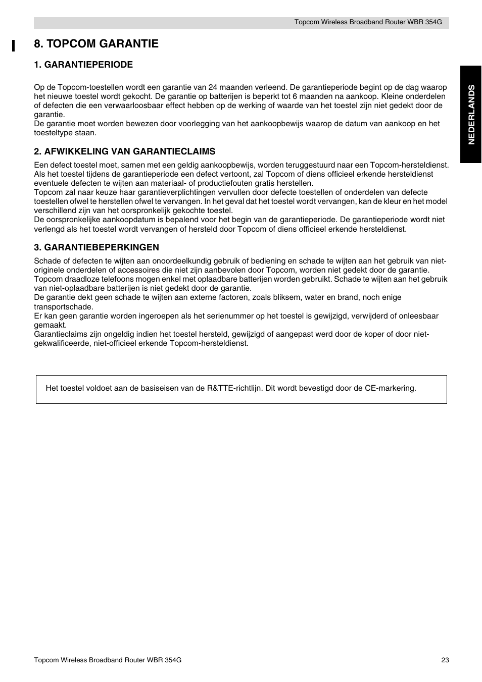 Topcom garantie | Topcom Skyr@cer WBR 354G User Manual | Page 23 / 104