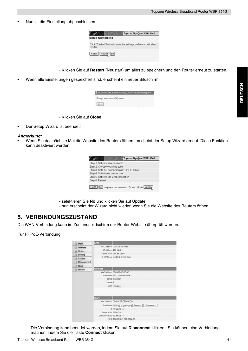 Verbindungszustand | Topcom Skyr@cer WBR 354G User Manual | Page 41 / 104