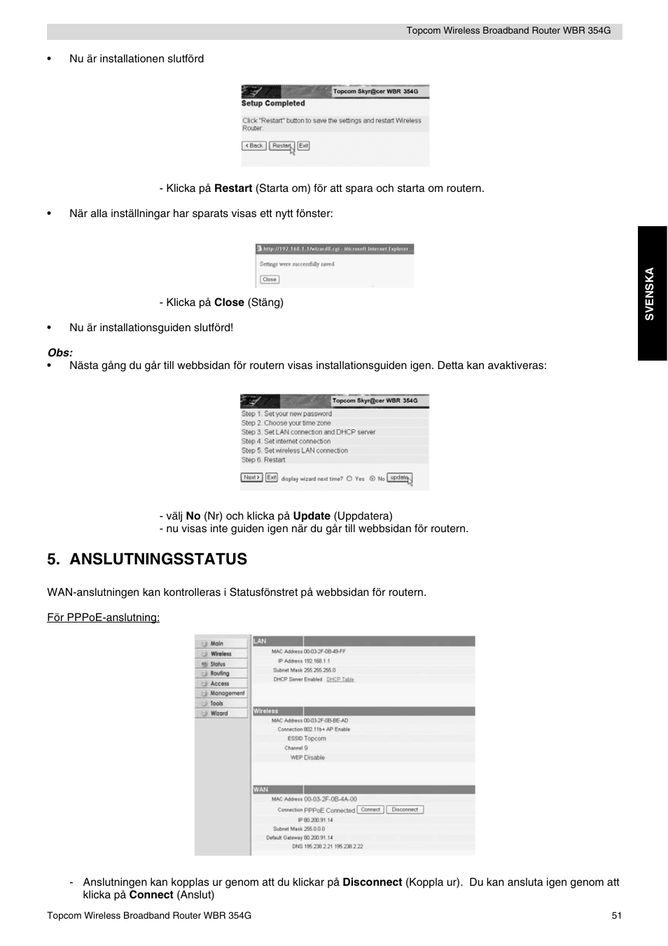 Anslutningsstatus | Topcom Skyr@cer WBR 354G User Manual | Page 51 / 104