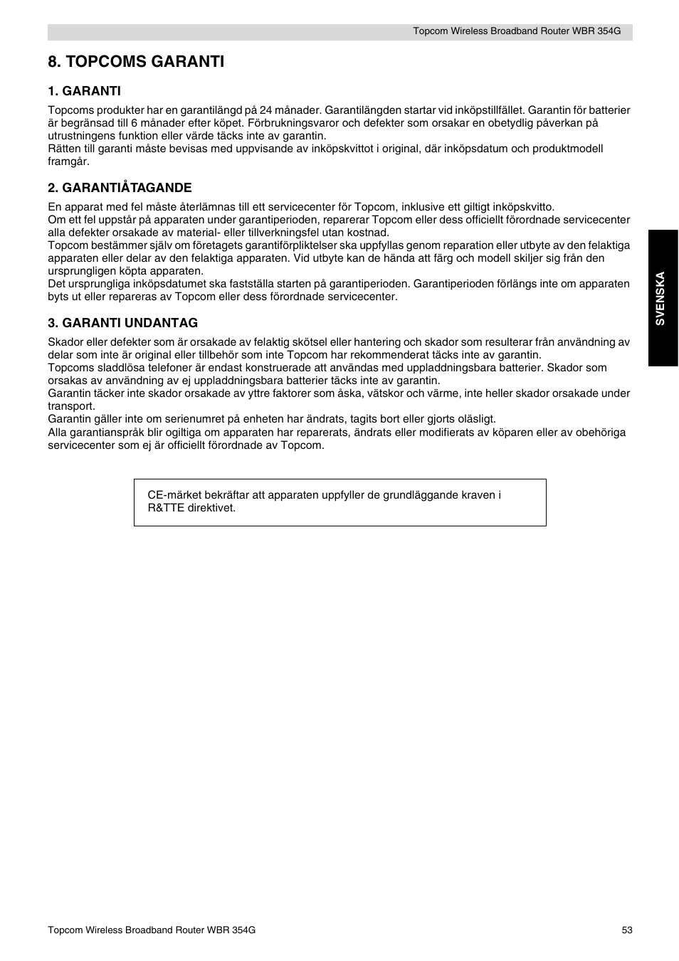 Topcoms garanti | Topcom Skyr@cer WBR 354G User Manual | Page 53 / 104