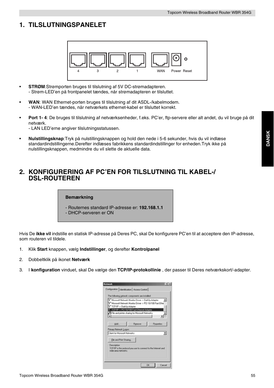 Tilslutningspanelet | Topcom Skyr@cer WBR 354G User Manual | Page 55 / 104