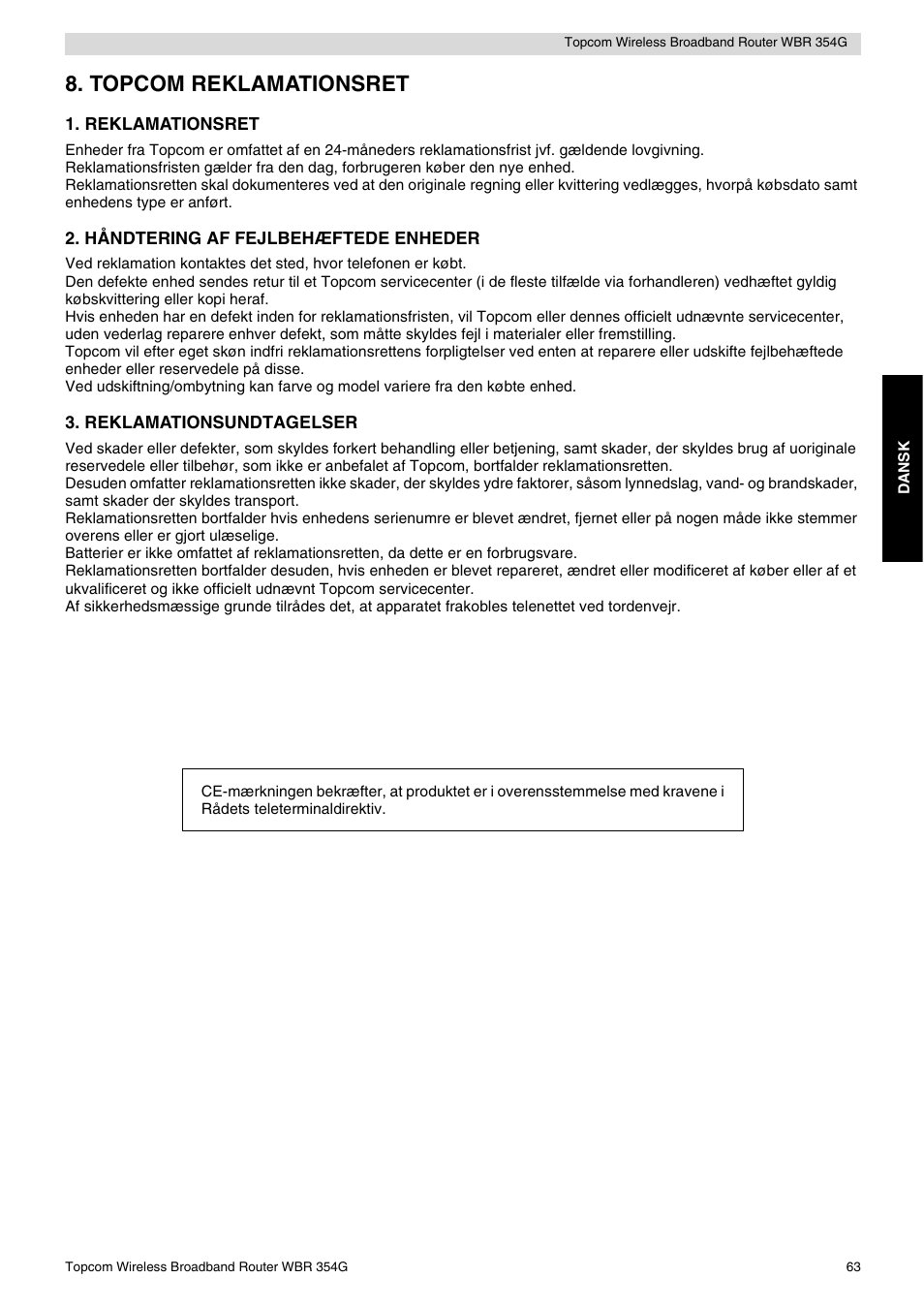 Topcom reklamationsret | Topcom Skyr@cer WBR 354G User Manual | Page 63 / 104