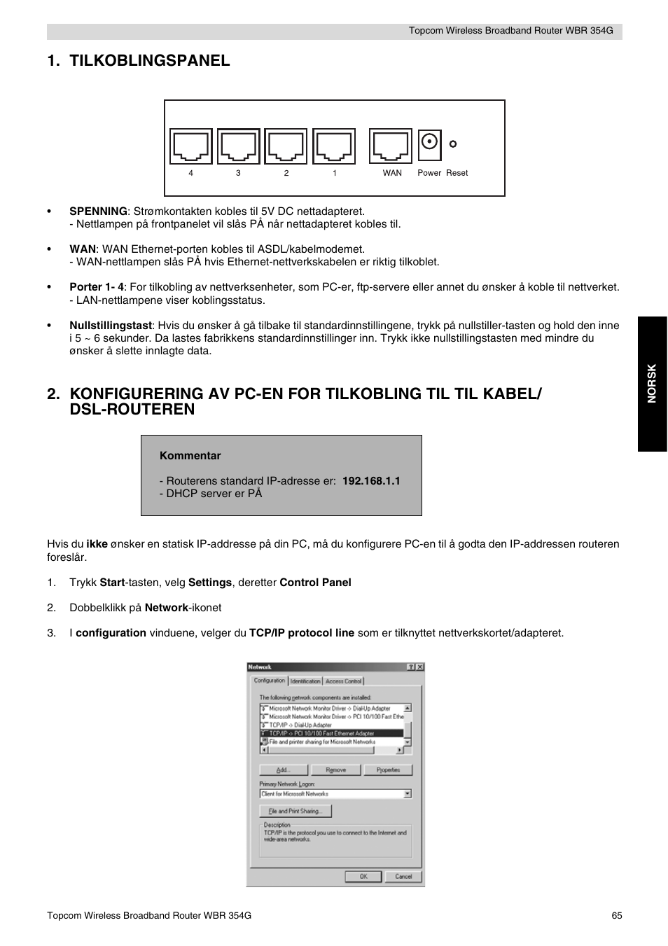 Tilkoblingspanel | Topcom Skyr@cer WBR 354G User Manual | Page 65 / 104