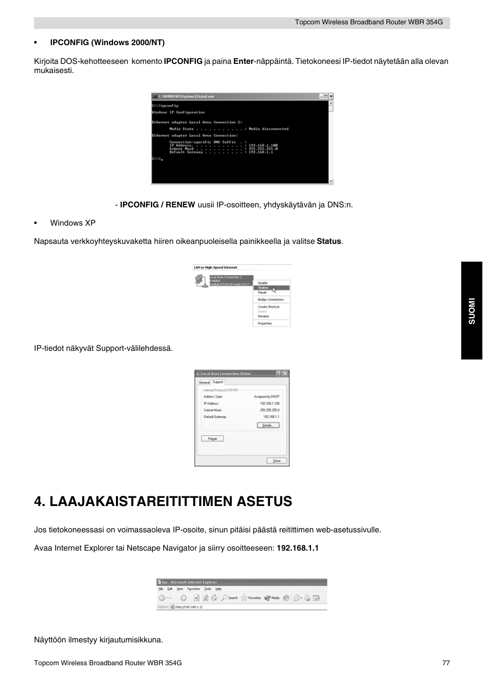 Laajakaistareitittimen asetus | Topcom Skyr@cer WBR 354G User Manual | Page 77 / 104