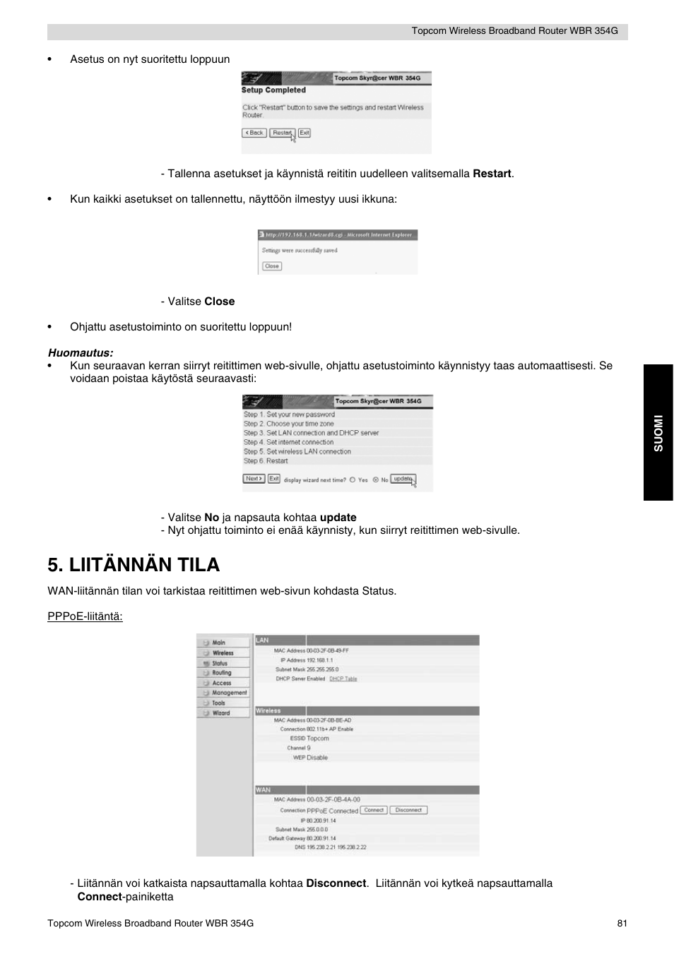 Liitännän tila | Topcom Skyr@cer WBR 354G User Manual | Page 81 / 104