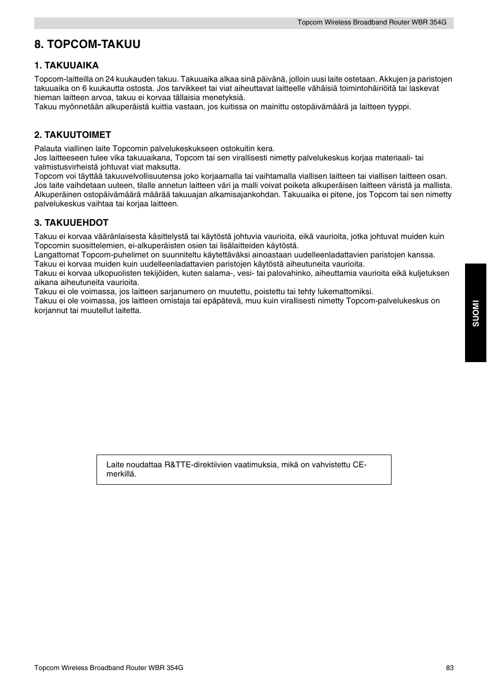 Topcom-takuu | Topcom Skyr@cer WBR 354G User Manual | Page 83 / 104