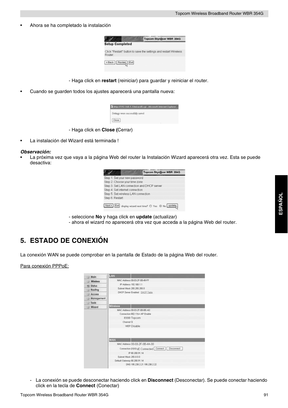 Estado de conexión | Topcom Skyr@cer WBR 354G User Manual | Page 91 / 104
