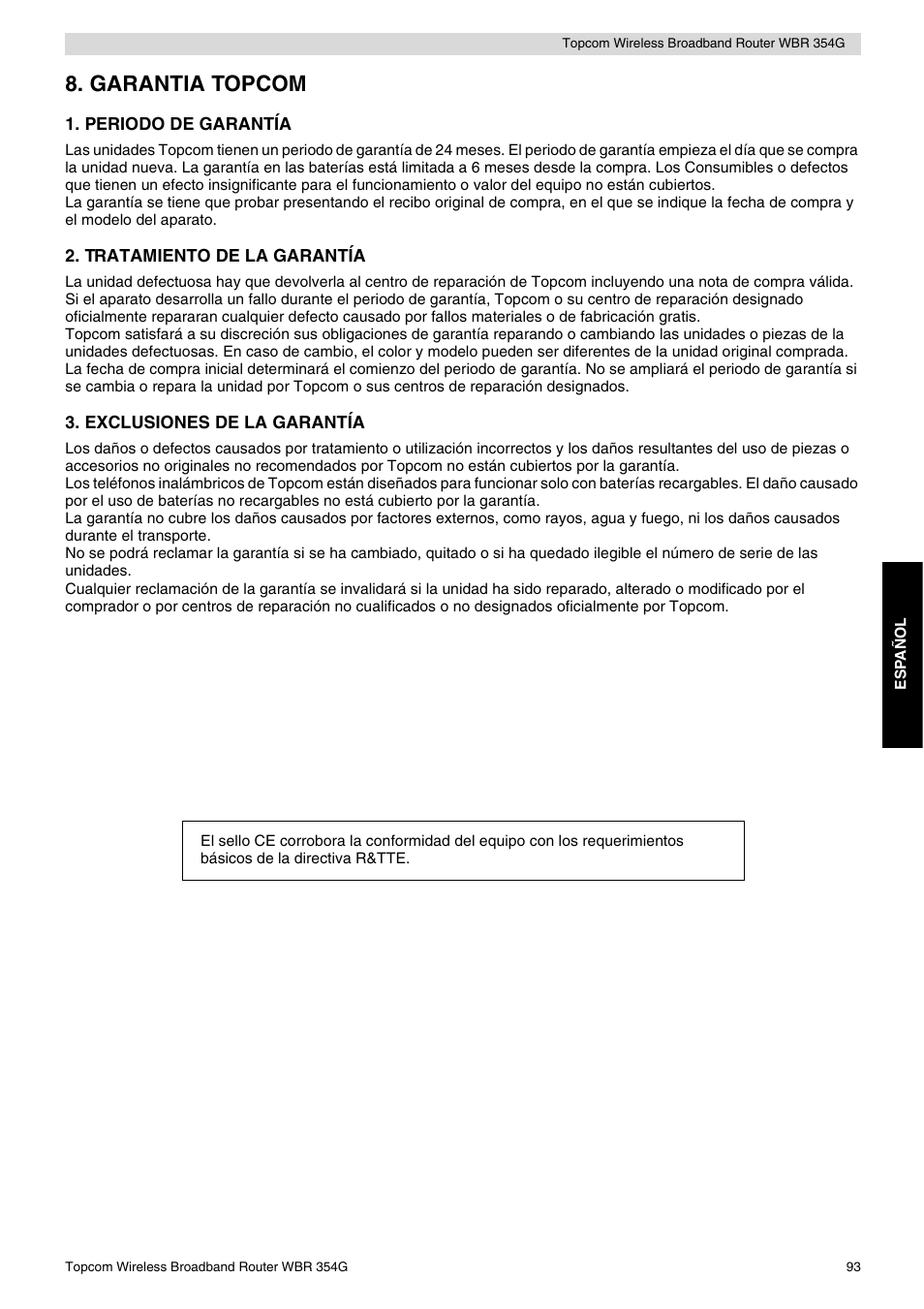 Garantia topcom | Topcom Skyr@cer WBR 354G User Manual | Page 93 / 104