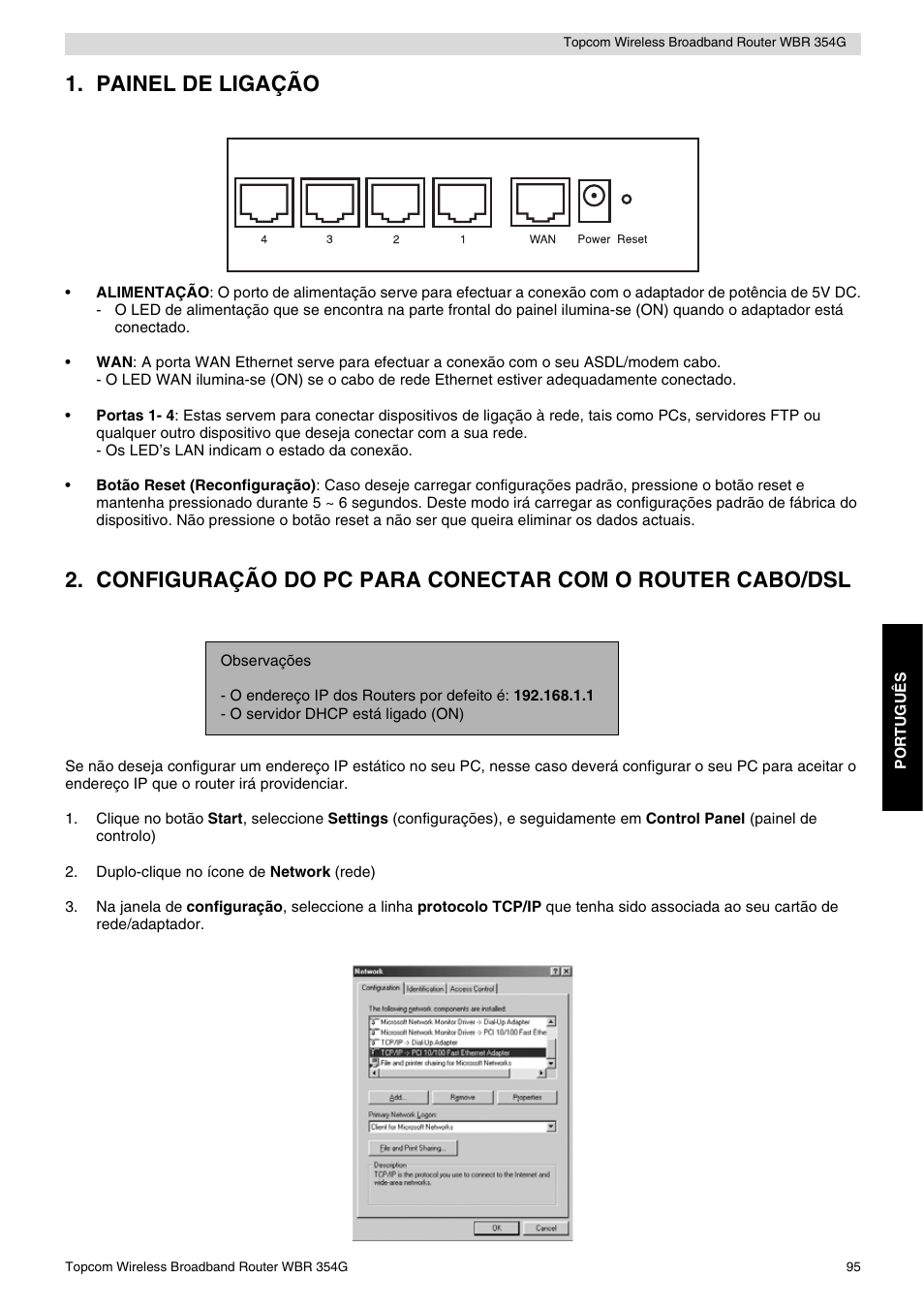 Painel de ligação | Topcom Skyr@cer WBR 354G User Manual | Page 95 / 104