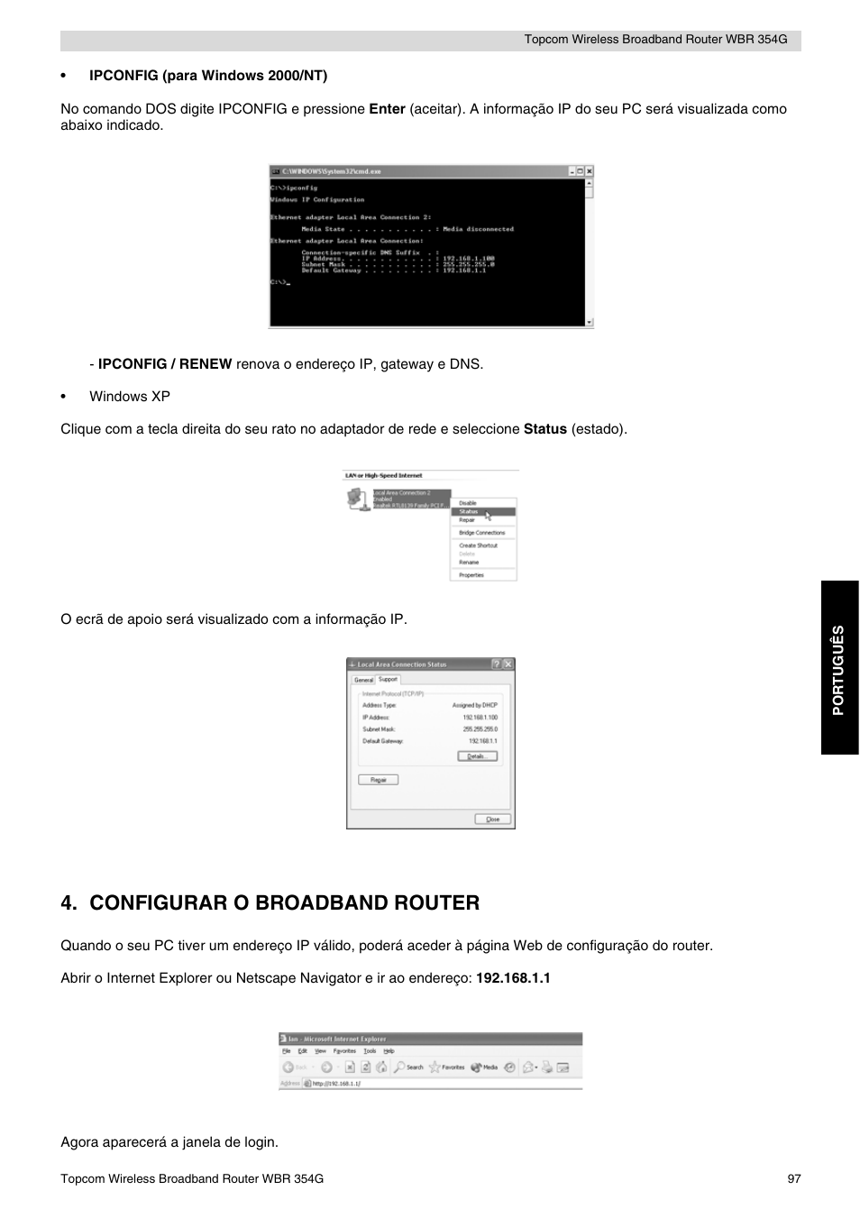 Configurar o broadband router | Topcom Skyr@cer WBR 354G User Manual | Page 97 / 104