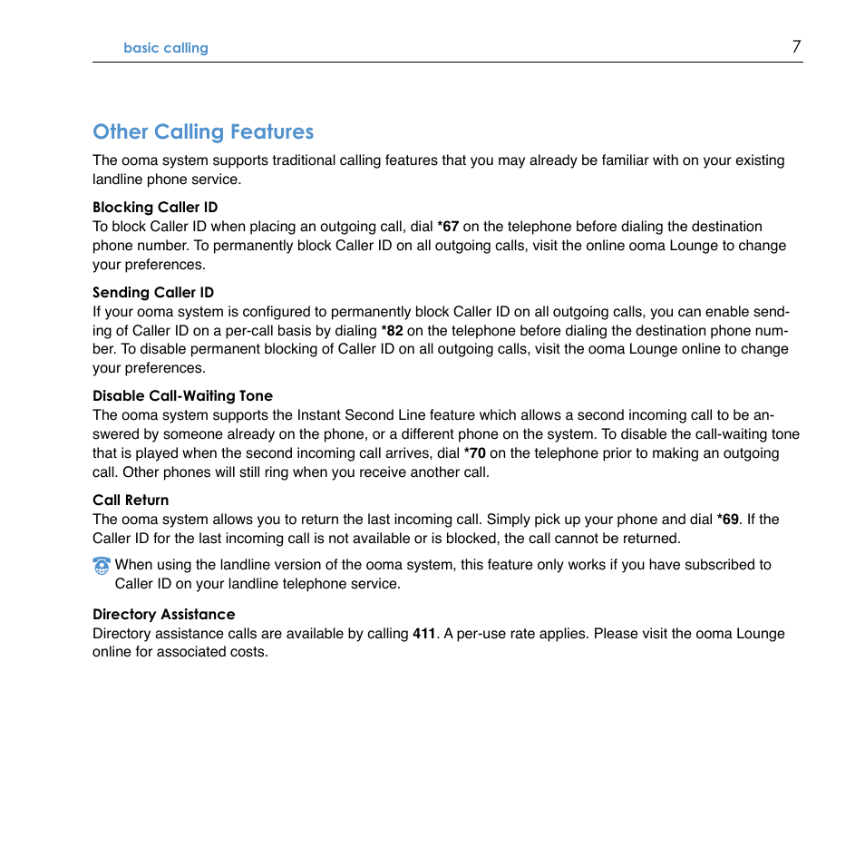 Other calling features | TiVo Ooma Hub User Manual | Page 11 / 58