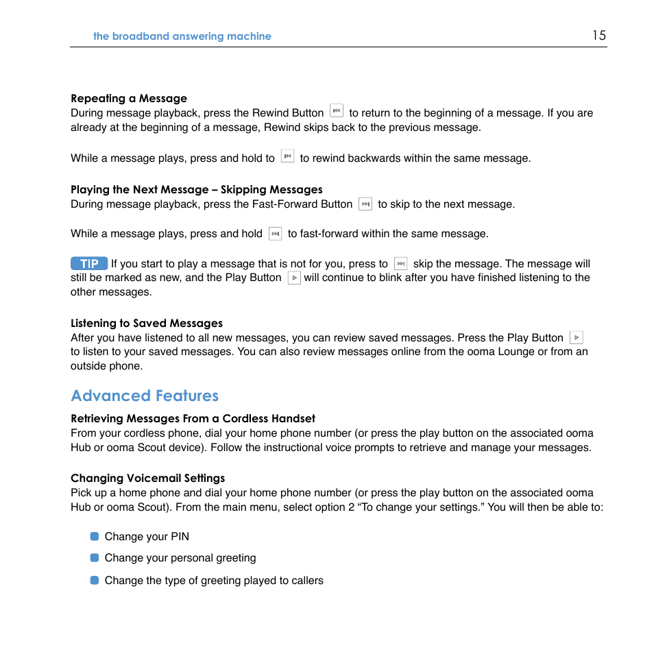 Advanced features | TiVo Ooma Hub User Manual | Page 19 / 58