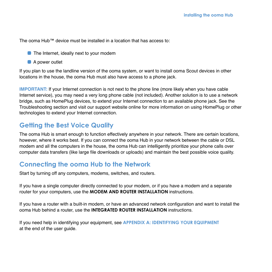 Getting the best voice quality, Connecting the ooma hub to the network | TiVo Ooma Hub User Manual | Page 32 / 58