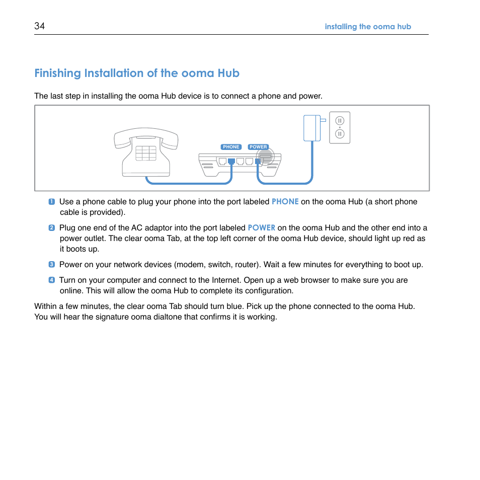 Finishing installation of the ooma hub | TiVo Ooma Hub User Manual | Page 38 / 58