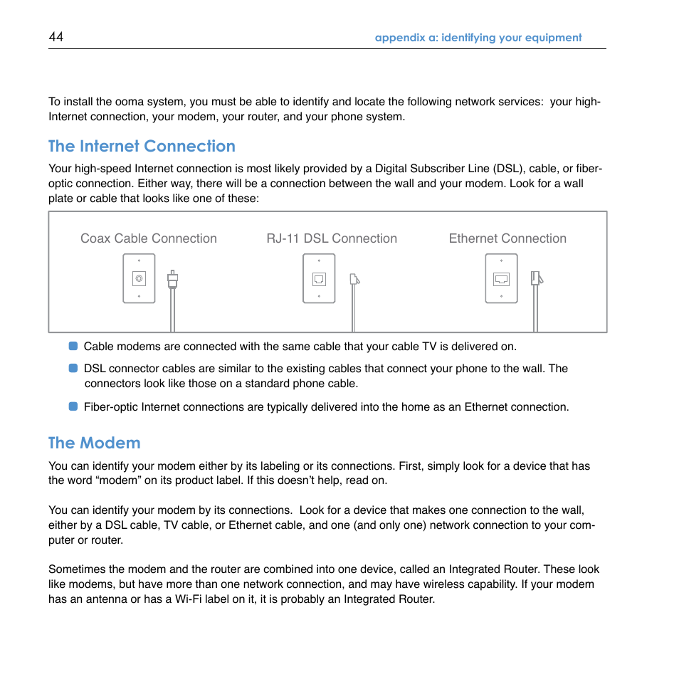 The internet connection, The modem | TiVo Ooma Hub User Manual | Page 48 / 58