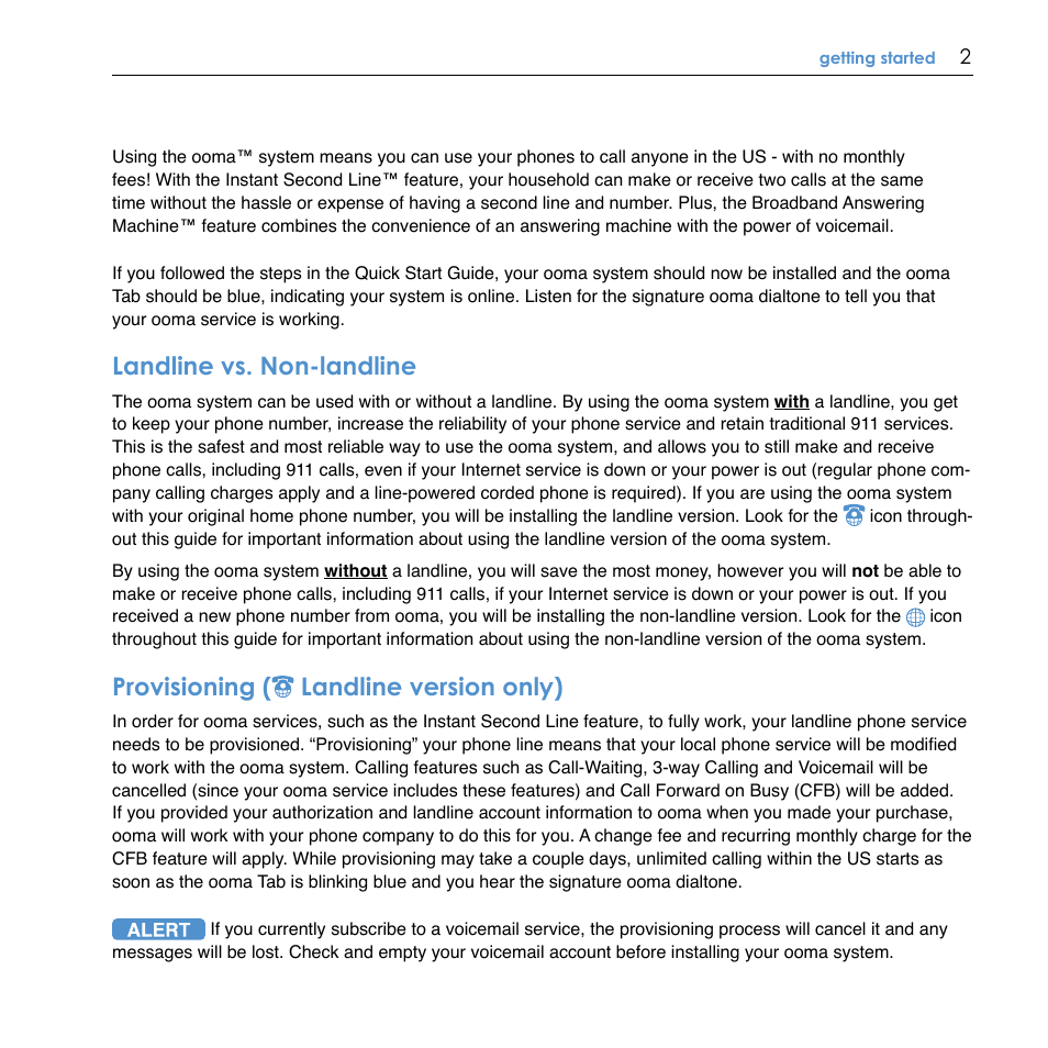 Landline vs. non-landline, Provisioning ( landline version only) | TiVo Ooma Hub User Manual | Page 6 / 58