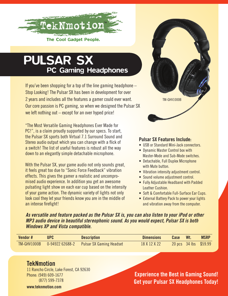 TekNmotion Pulsar SX User Manual | 1 page