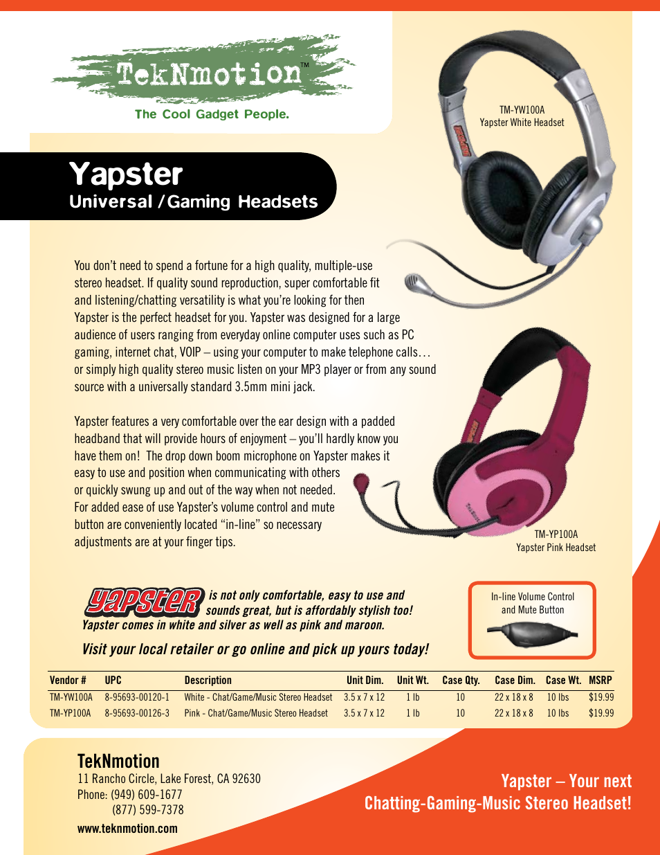 TekNmotion Yapster TM-YW100A User Manual | 1 page