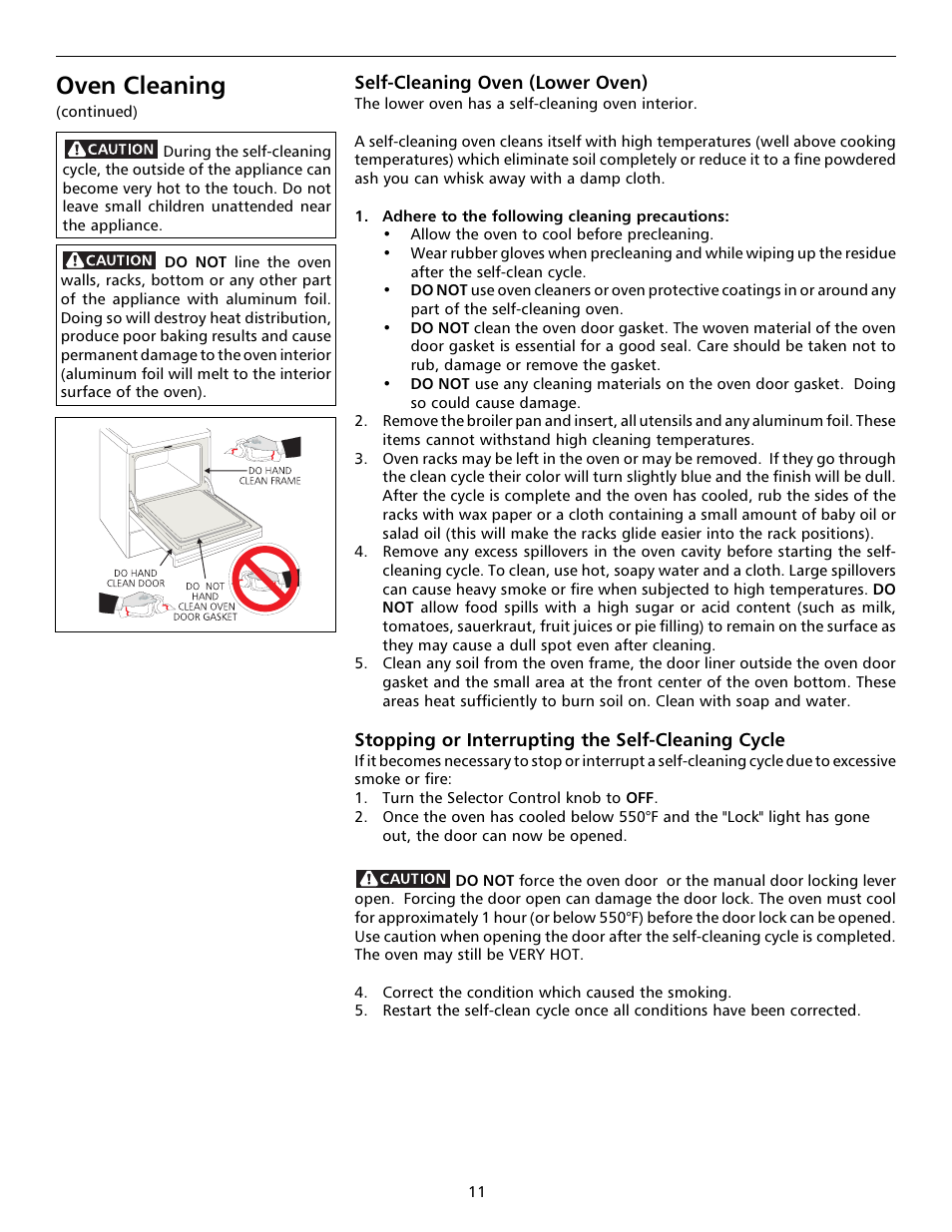 Oven cleaning | Tappan 316000191 User Manual | Page 11 / 20