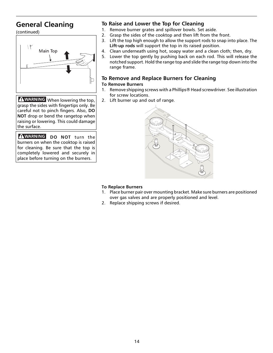 General cleaning | Tappan 316000191 User Manual | Page 14 / 20