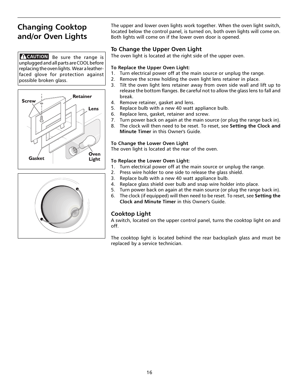 Changing cooktop and/or oven lights | Tappan 316000191 User Manual | Page 16 / 20