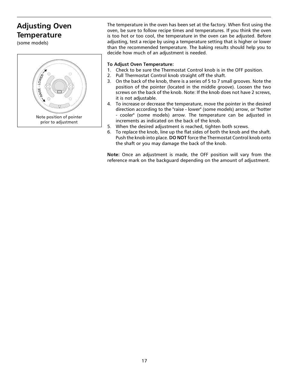 Adjusting oven temperature | Tappan 316000191 User Manual | Page 17 / 20