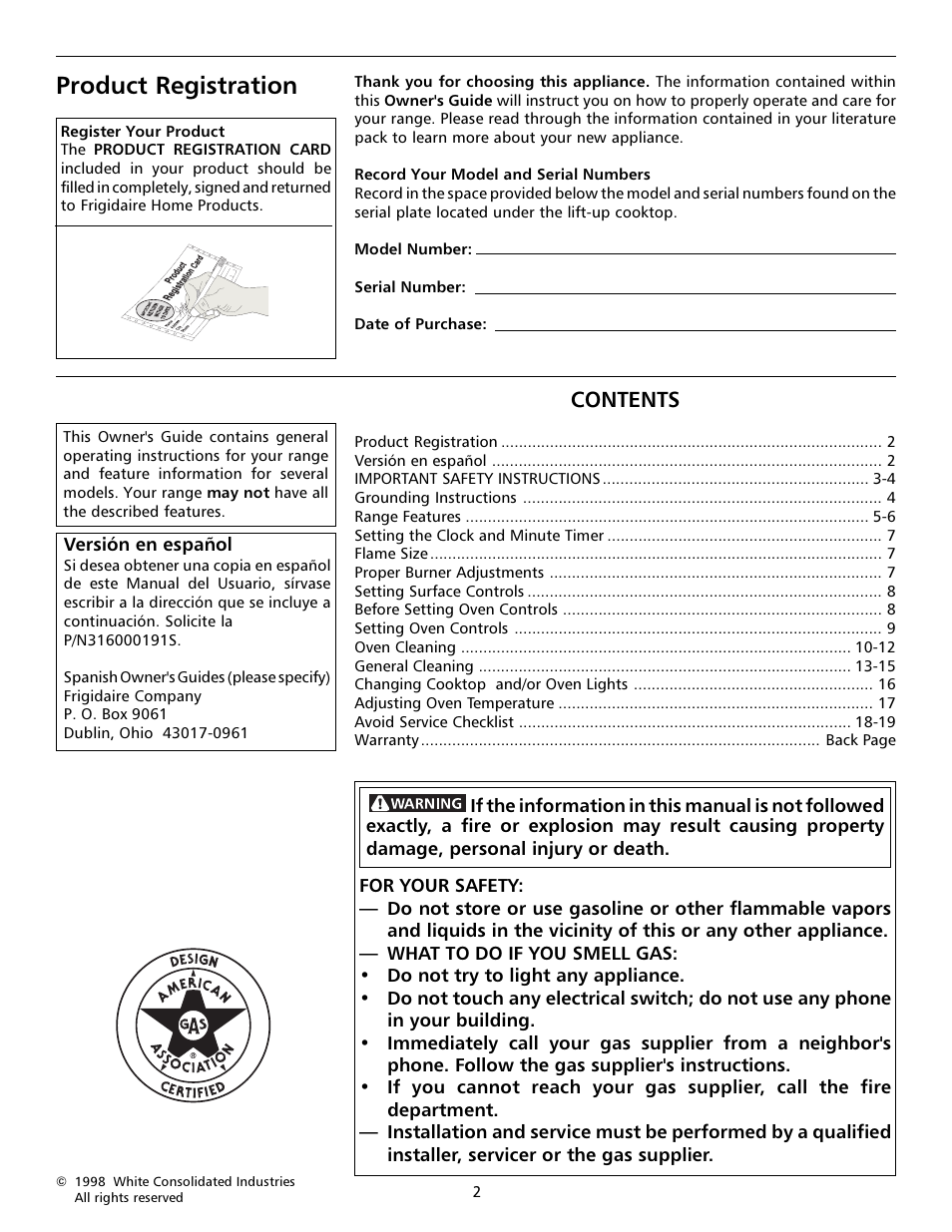 Tappan 316000191 User Manual | Page 2 / 20