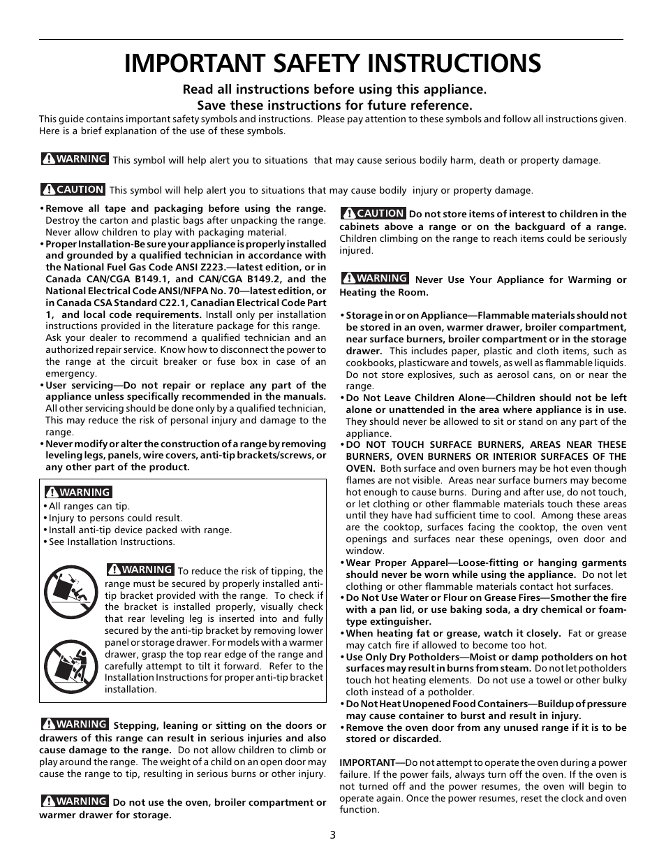 Important safety instructions | Tappan 316000191 User Manual | Page 3 / 20