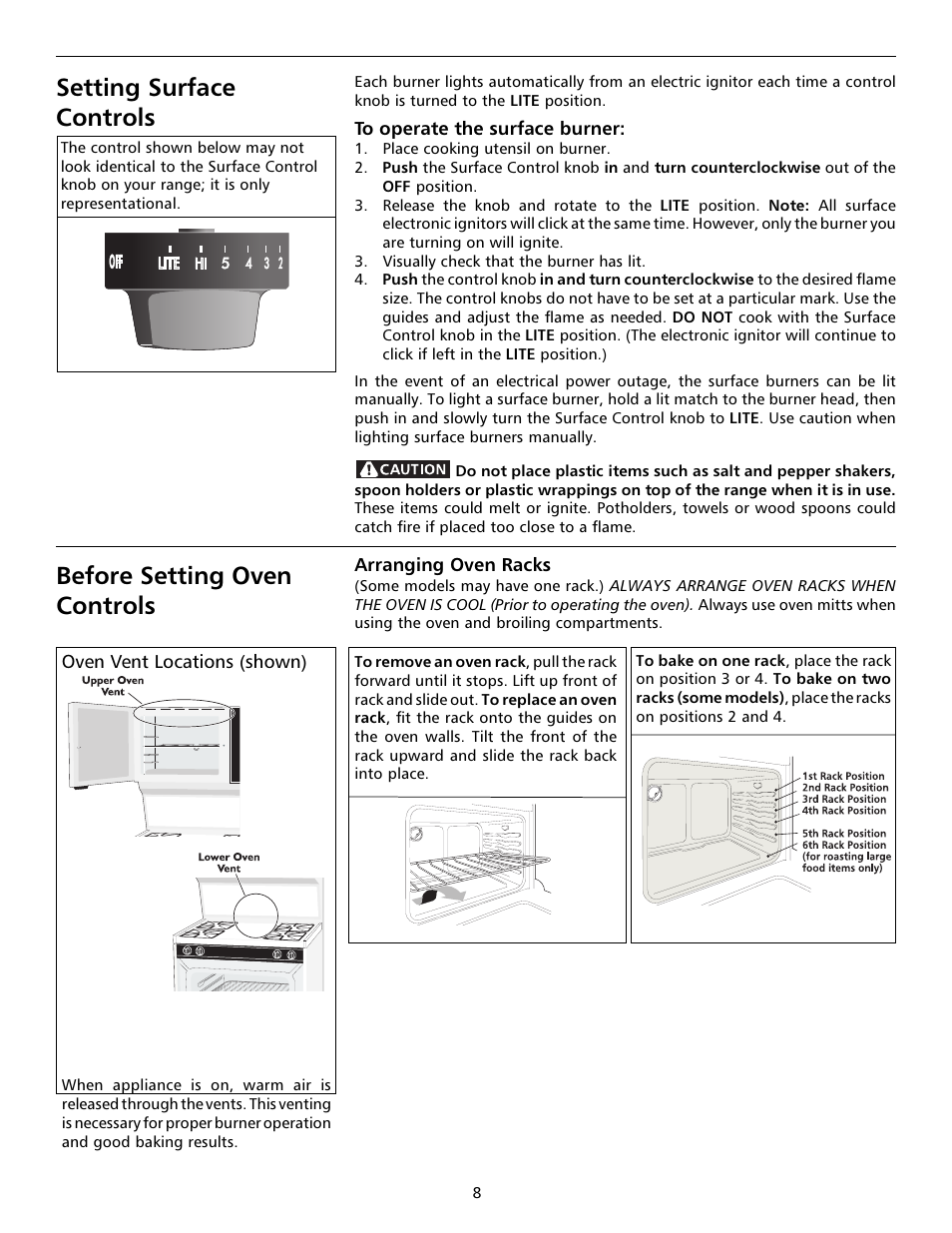 Setting surface controls, Before setting oven controls | Tappan 316000191 User Manual | Page 8 / 20