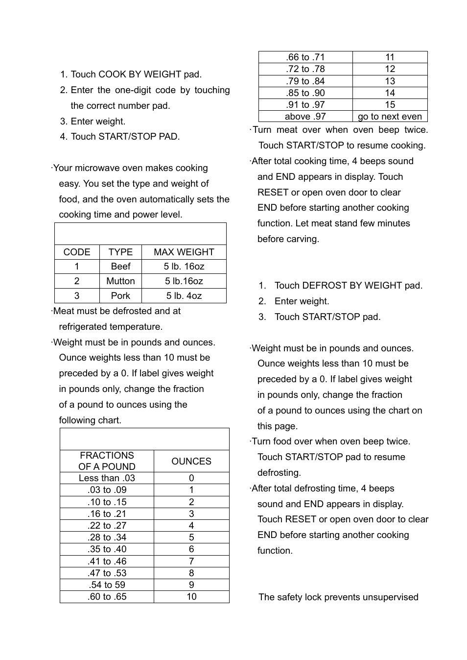 Converting fractions, Of a pound to ounces, Fractions | Of a pound | Tappan TM7050S User Manual | Page 12 / 16