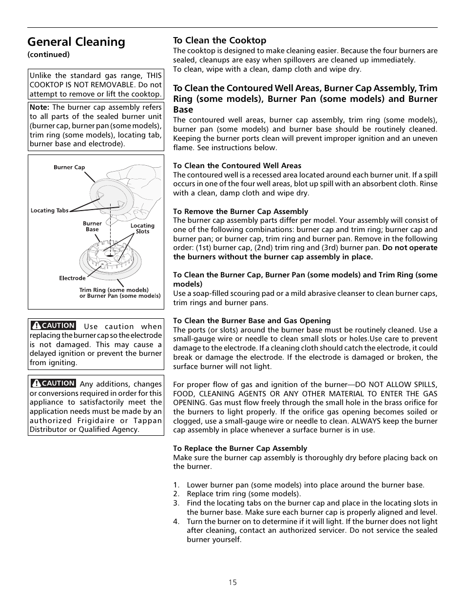 General cleaning | Tappan Millennia 316000182 User Manual | Page 15 / 20