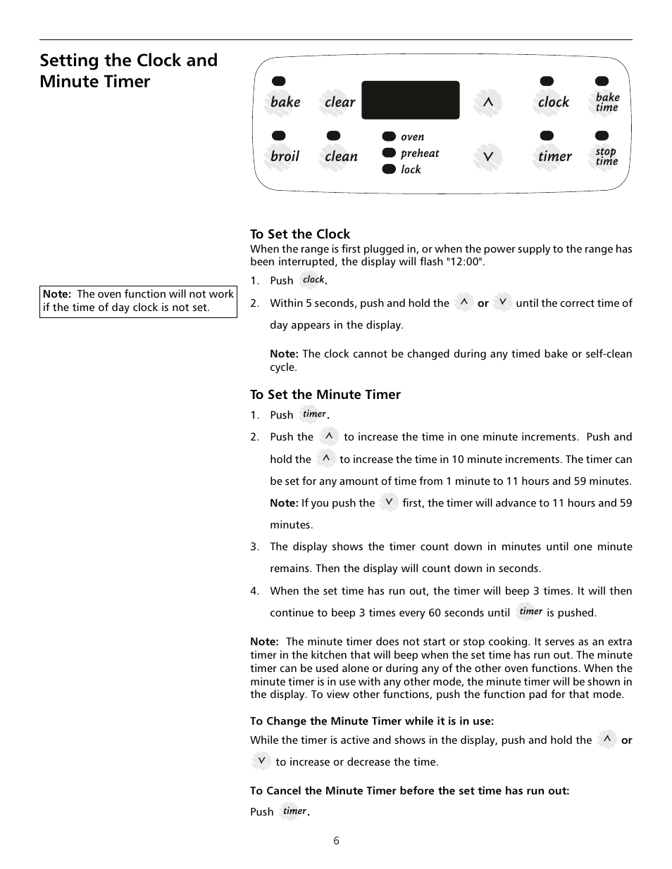 Setting the clock and minute timer | Tappan Millennia 316000182 User Manual | Page 6 / 20