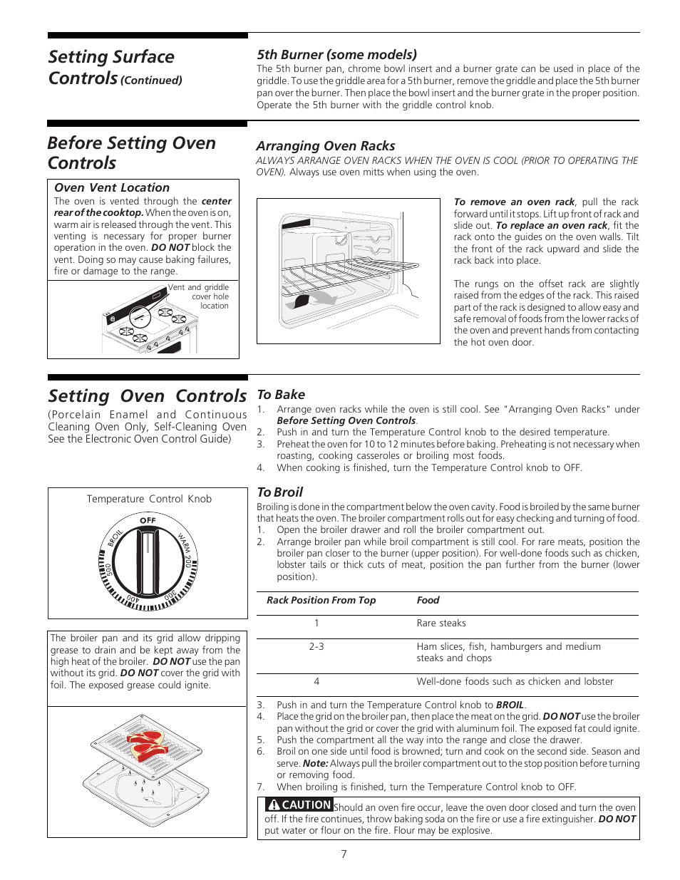 Setting surface controls, Before setting oven controls, Setting oven controls | Tappan 318200701 User Manual | Page 7 / 16