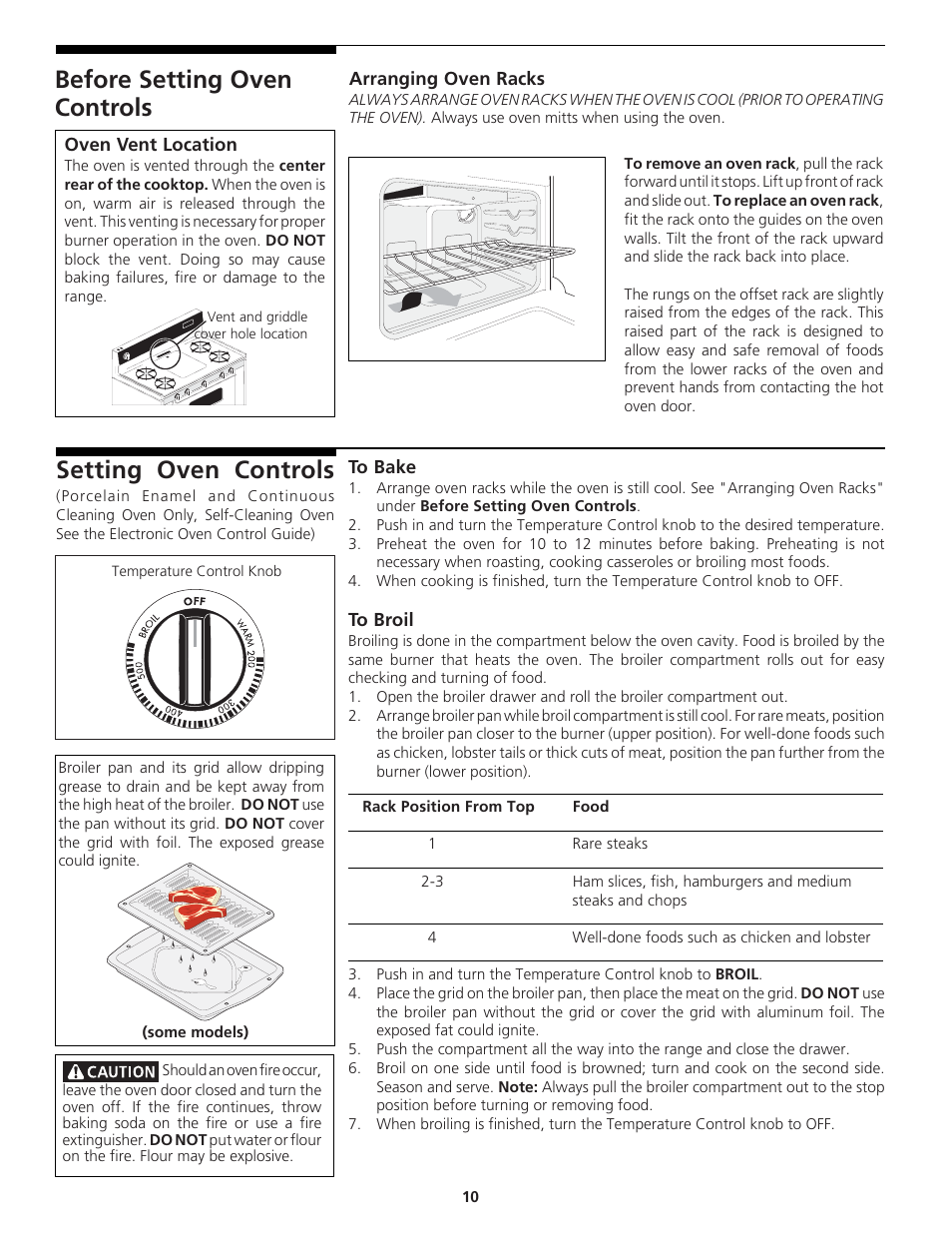 Before setting oven controls, Setting oven controls | Tappan 318200764 User Manual | Page 10 / 20