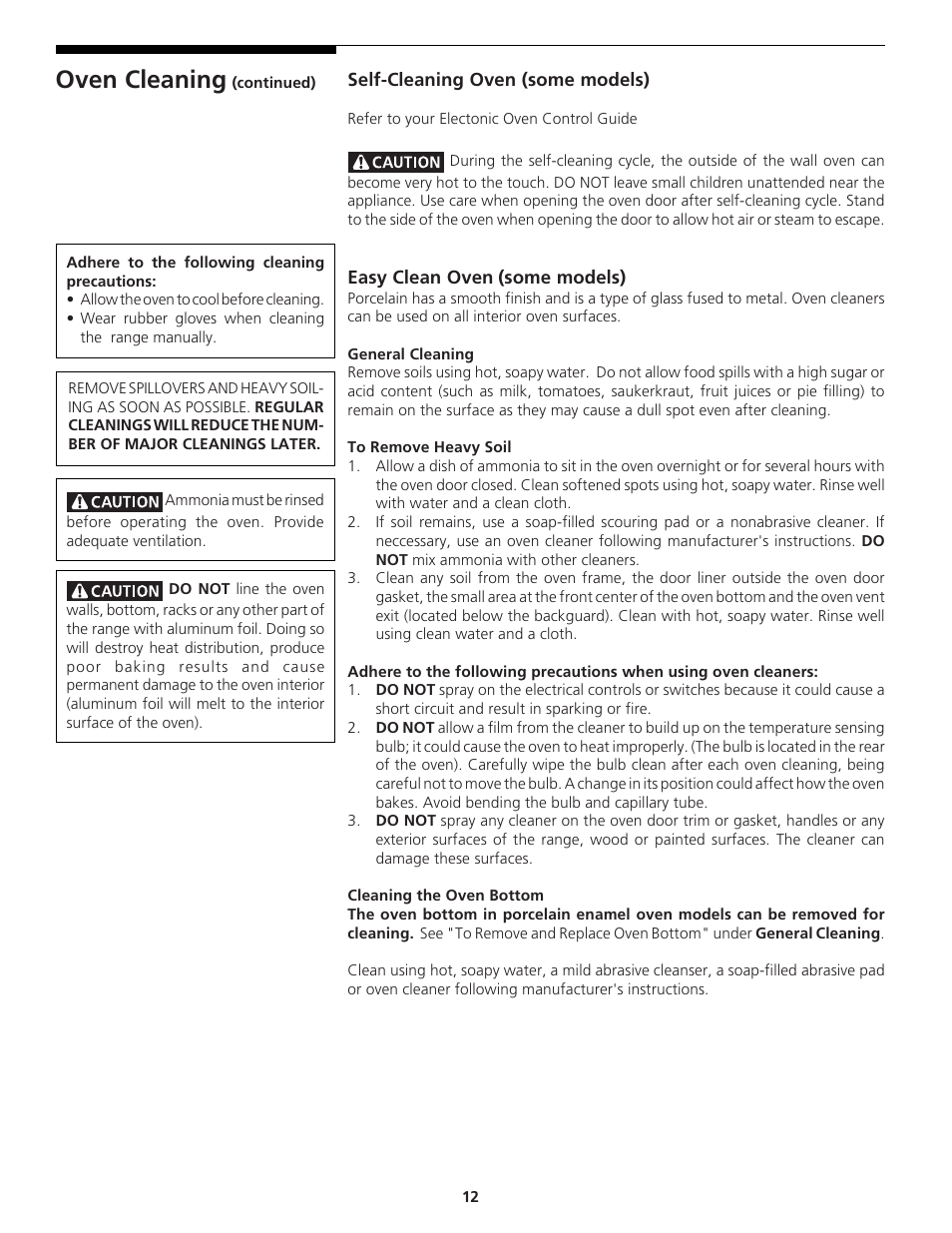 Oven cleaning | Tappan 318200764 User Manual | Page 12 / 20
