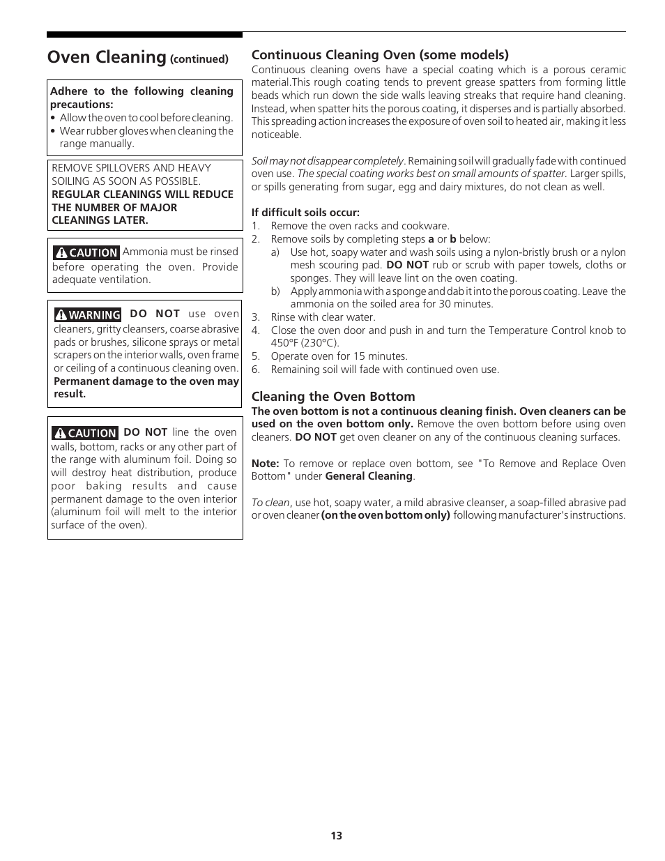 Oven cleaning | Tappan 318200764 User Manual | Page 13 / 20