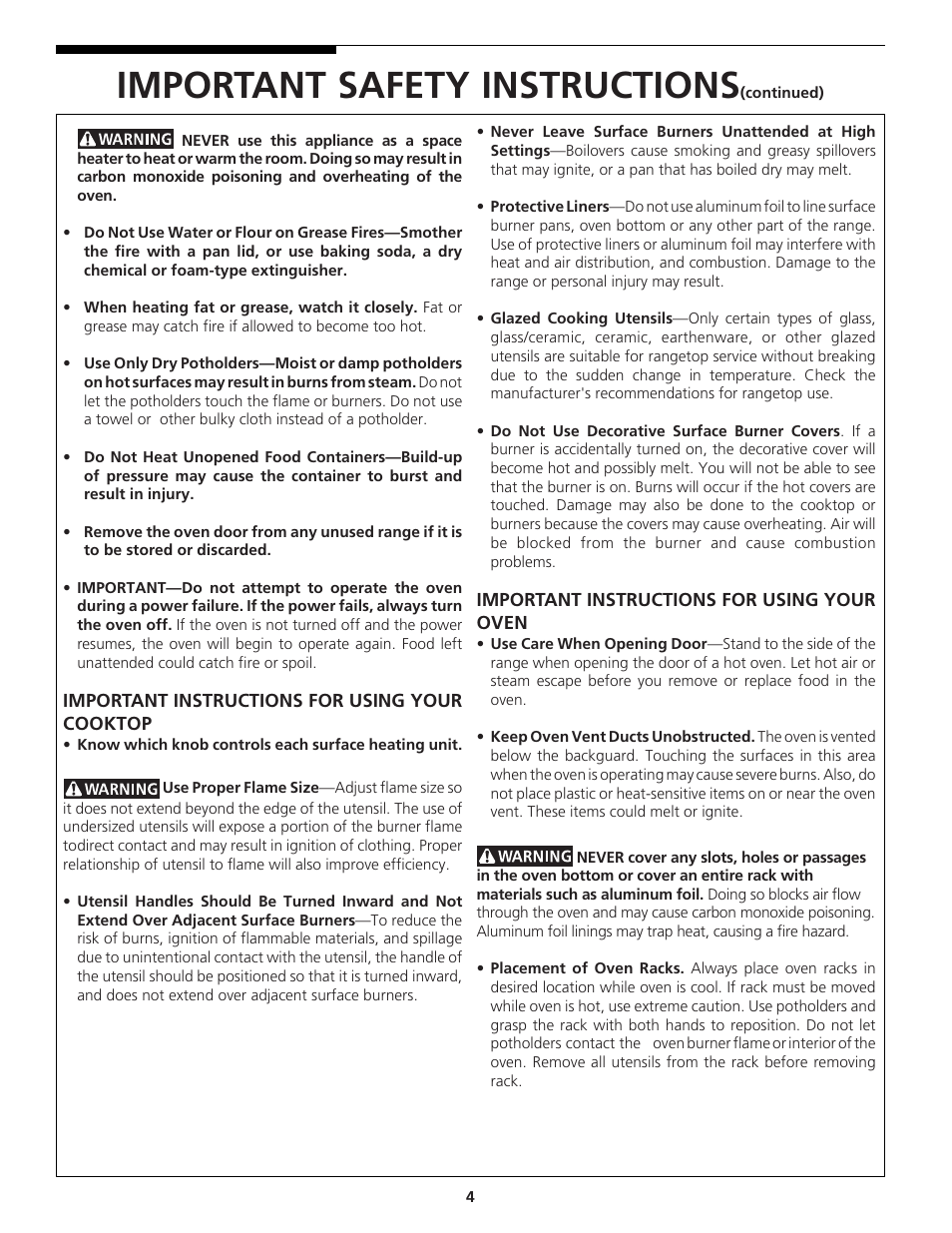 Important safety instructions | Tappan 318200764 User Manual | Page 4 / 20