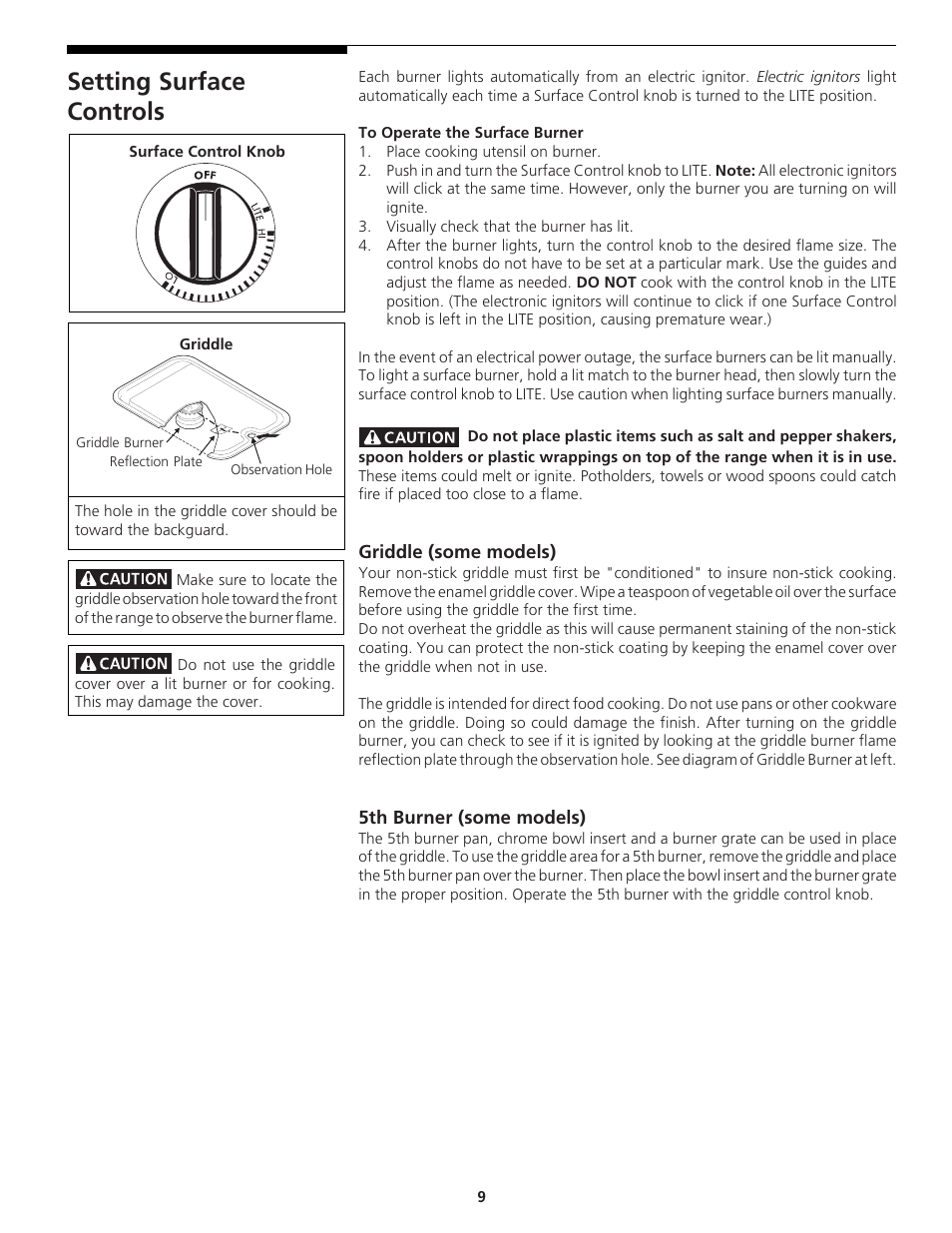 Setting surface controls | Tappan 318200764 User Manual | Page 9 / 20