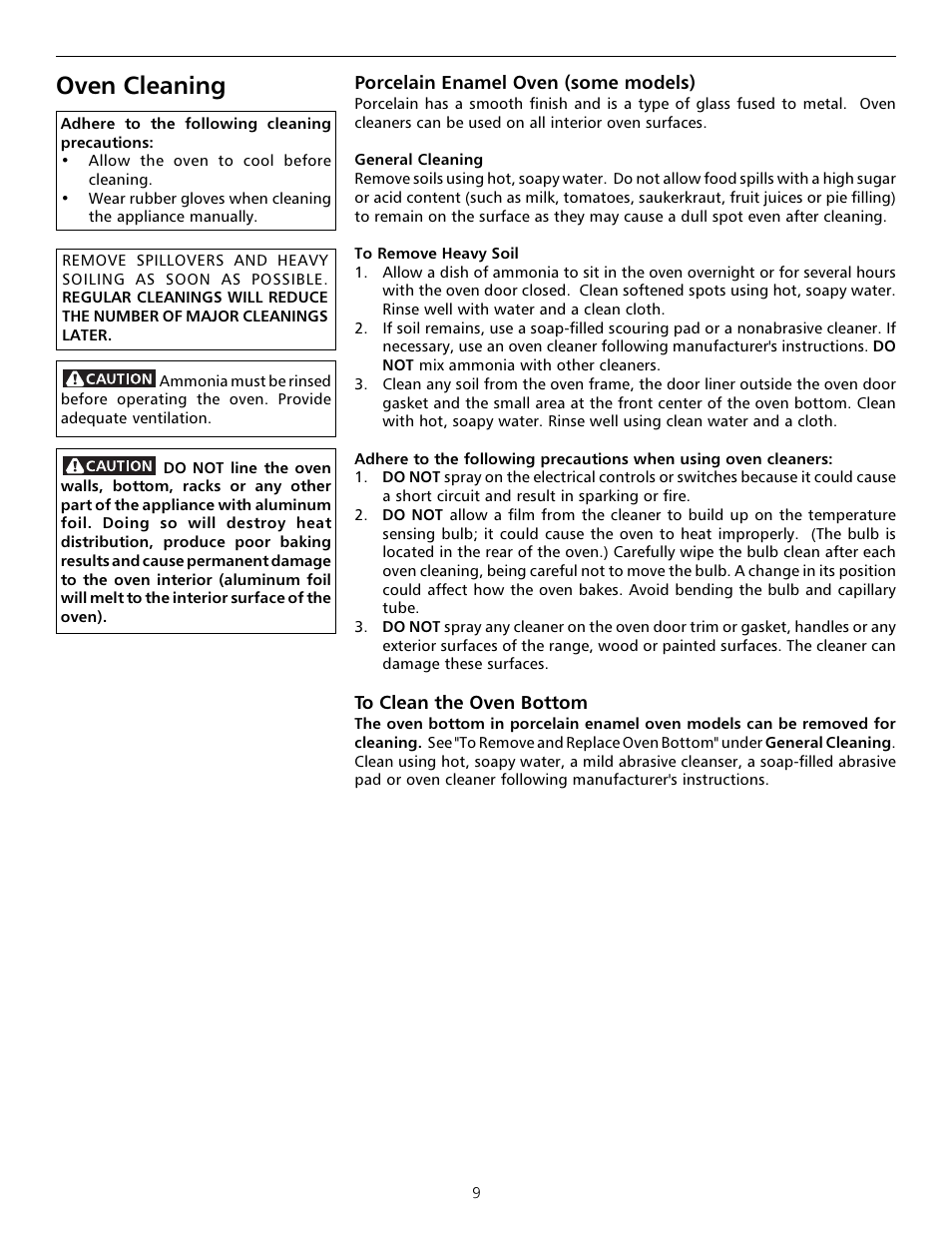 Oven cleaning | Tappan Millennia 316000181 User Manual | Page 9 / 16