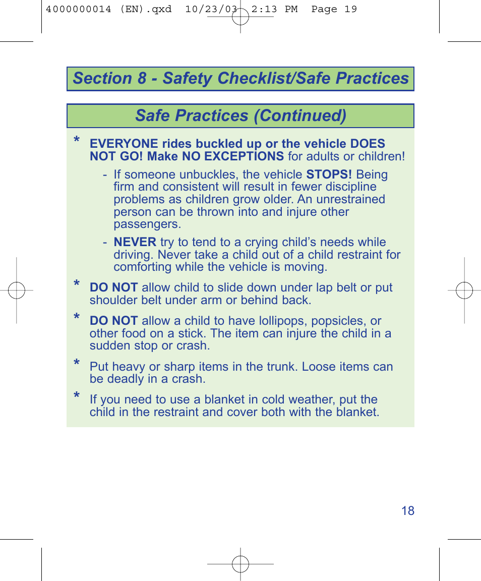 Safe practices (continued) | The First Years B500 User Manual | Page 19 / 24