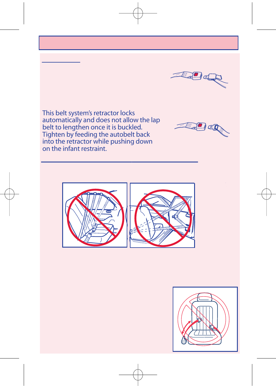 Unsafe vehicle seat belt systems, No do not, Manually-adjusted lap belt | Lap belt with automatic locking retractor(alr) | The First Years VIA I440 User Manual | Page 14 / 40