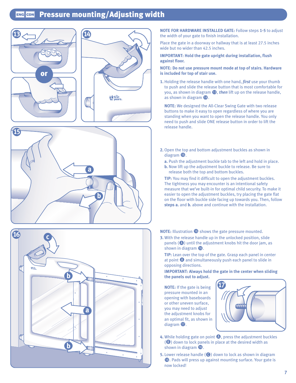 Pressure mounting/adjusting width, Ab b c | The First Years Swing Gate User Manual | Page 7 / 8